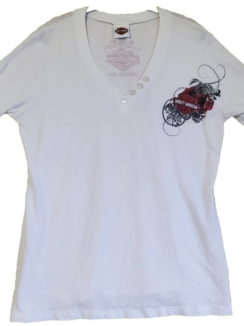 Harley Davidson Short Sleeve Boston Shirt Women SZ XL Cotton Biker Edgy Casual
